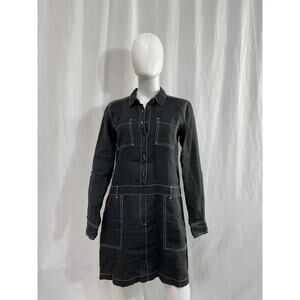 Michael Stars 'Pilar' Black Linen Shirt Dress Size S